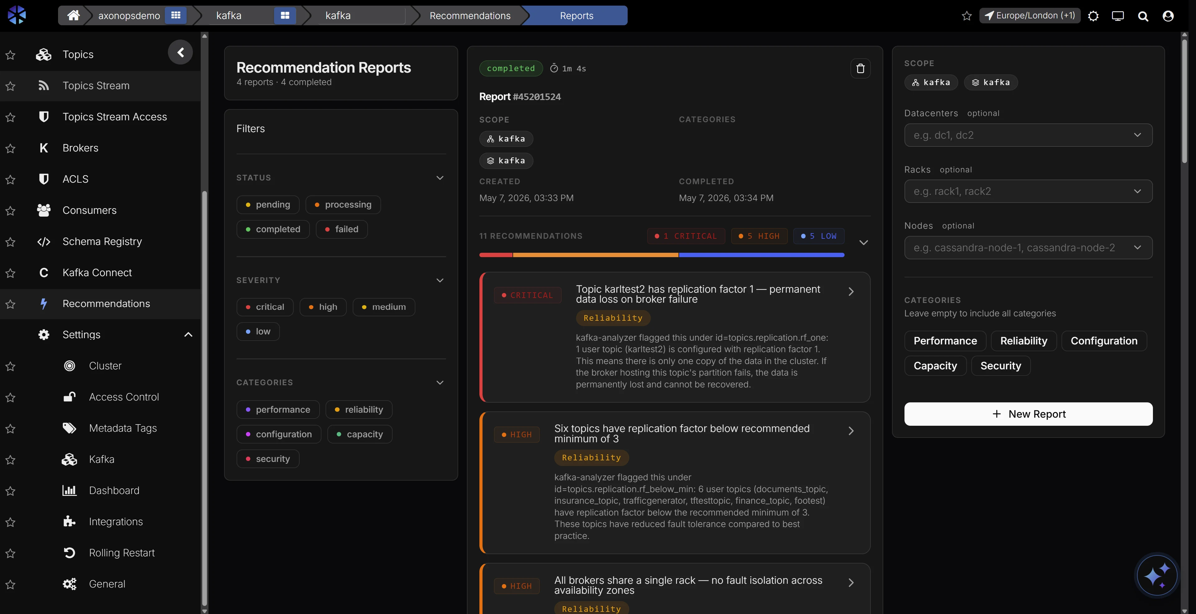 AxonOps Kafka AI recommendations
